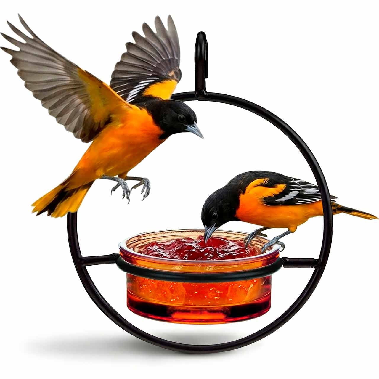 Mosaic Birds Recycled Glass & Metal Hanging Bird Feeder for Outdoors-Oriole Feeder for Garden- Bluebird Feeder - Orange