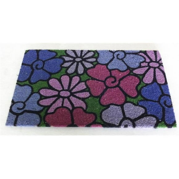 JMJ LE 1314 B Lovely Blue Floral Pattern Outdoor Coir Mat