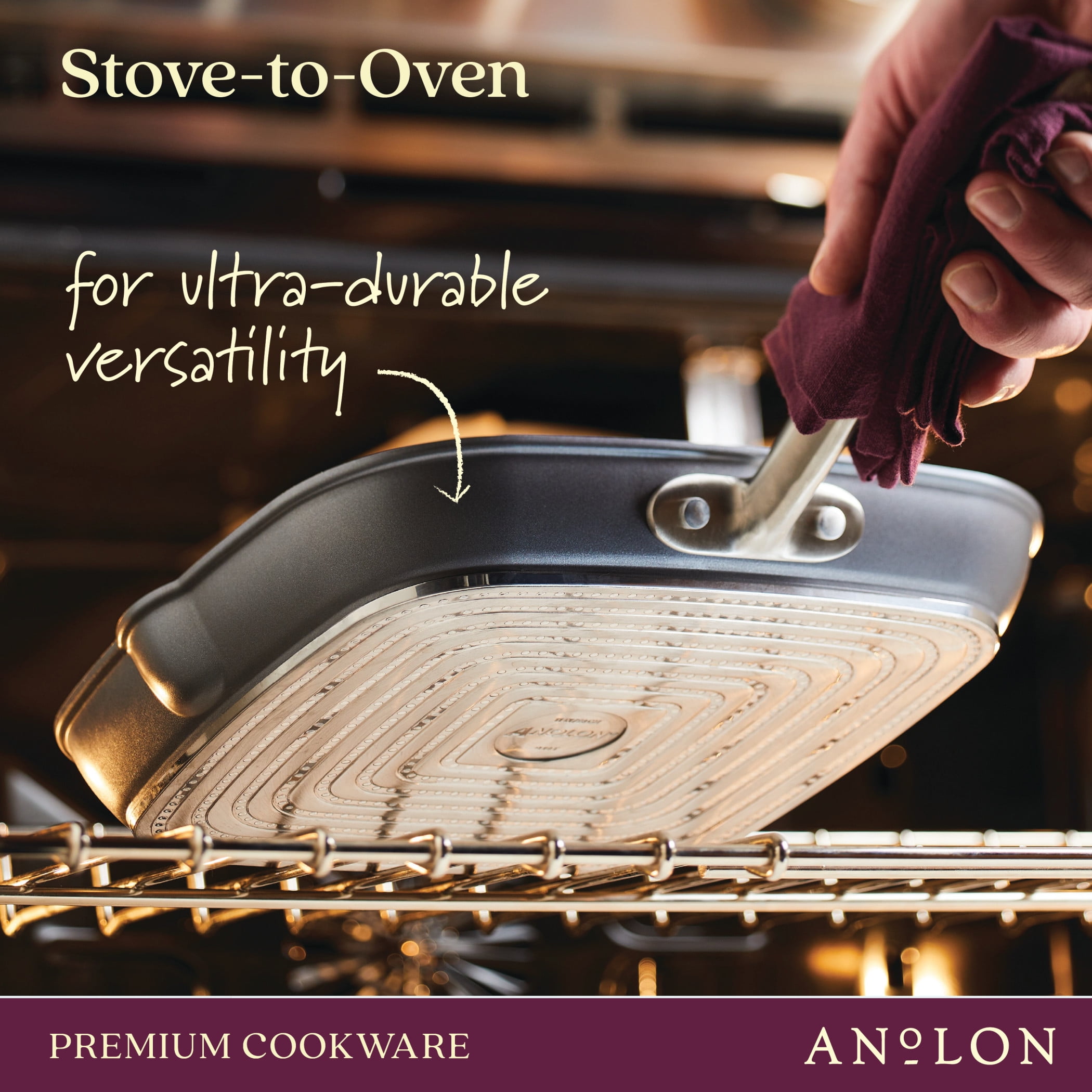 Anolon Accolade 11 Inch Forged Hard-Anodized Nonstick Square Grill Pan, Moonstone