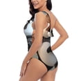 thumbnail image 4 of Sikiie Cartoon Pandas Basketball Print Women One Piece Swimsuits Tummy Control One Shoulder Bathing Suits Ruffle Swimwear, From S to XXL-X-Large, 4 of 6