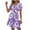 Purple, variant on Drses Women's All Over Print Short Puff Sleeve V Neck Belted Dress Ruffle Hem A Line Short Dresses