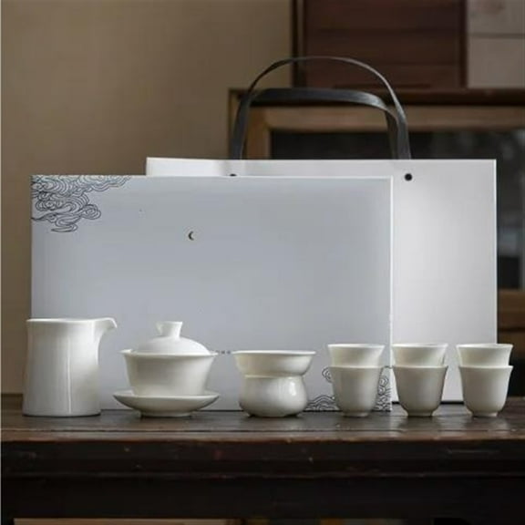 Boutique Sheep Fat Jade White Porcelain Tea Set Complete Set Retro Tea Ceremony Set Teapot And Tea Cup Set Teaset Gift Box