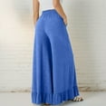 thumbnail image 4 of qucoqpe Trendy Linen Wide Leg Pants for Women Cozy Solid Drawstring Elastic High Waist Pockets Flowing Trousers, 4 of 5
