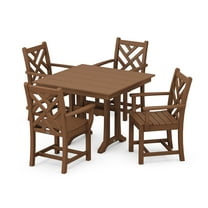POLYWOOD Chippendale 5-Piece Farmhouse Trestle Arm Chair Dining Set in Teak