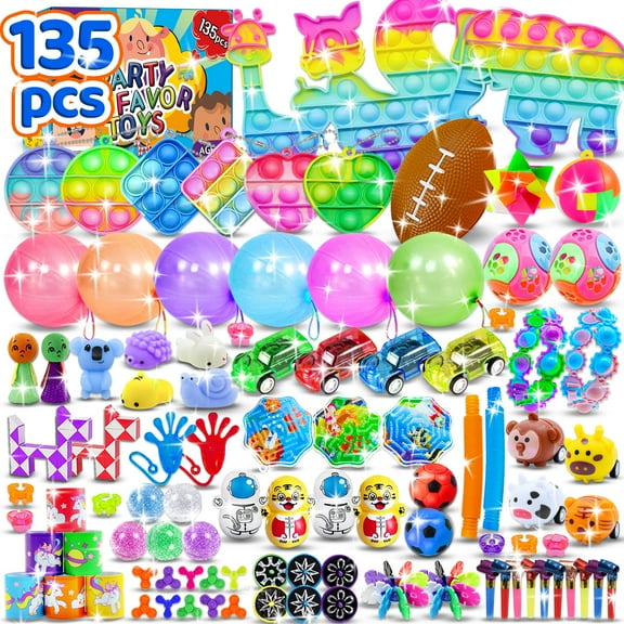 135 Pcs Party Favors for Kids Ages 4-12 Pop Fidget Toys, Classroom Treasure Box Prizes, Pinata Fillers, Goodie Bag Stuffers, Prize Chest Toys for Boys & Girls