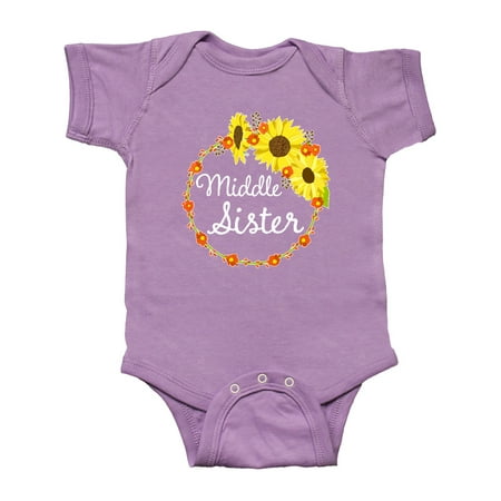 

Inktastic Middle Sister Sunflower Wreath Gift Baby Boy or Baby Girl Bodysuit