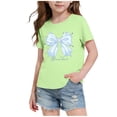 thumbnail image 2 of Agkizg Girls Bow Print T-Shirt Short Sleeve Cotton Breathable Crewneck Top for Kids Cute Summer Tee, Sizes 5-6 Years, 2 of 5