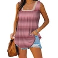 thumbnail image 2 of DeHolifer Tank Top for Women Square Neck Strip Printed Sleeveless Loose Casual Blouse Ladies Summer Tank Tops Watermelon Red S, 2 of 6