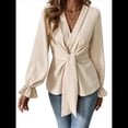 thumbnail image 1 of Blusas para Mujer con Cuello en V, Mangas Acampanadas, Nudo Frontal, Dobladillo con Volantes Albaricoque XL, 1 of 9