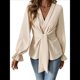 thumbnail image 1 of Blusas para Mujer con Cuello en V, Mangas Acampanadas, Nudo Frontal, Dobladillo con Volantes Albaricoque XL, 1 of 9