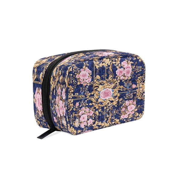BZSMCE Makeup and Cosmetic Bag Women Simple Floral Damask Pattern Square Cosmetic Bag