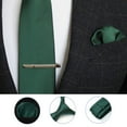 thumbnail image 2 of Solid Color Ties for Men Formal Business Tie & Pocket Square Set Classic Satin Wedding Necktie Green, 2 of 7