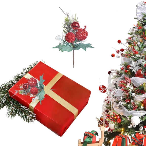 Artificial Christmas Berry Branches With Red Fruit Simulation Flowers Multicolor Plastic 1 Count