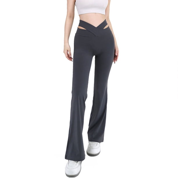 MKLEKYY Leggings de cintura alta para mujer, calados, acampanados, para yoga y fitness, informales, modernos, para entrenamiento