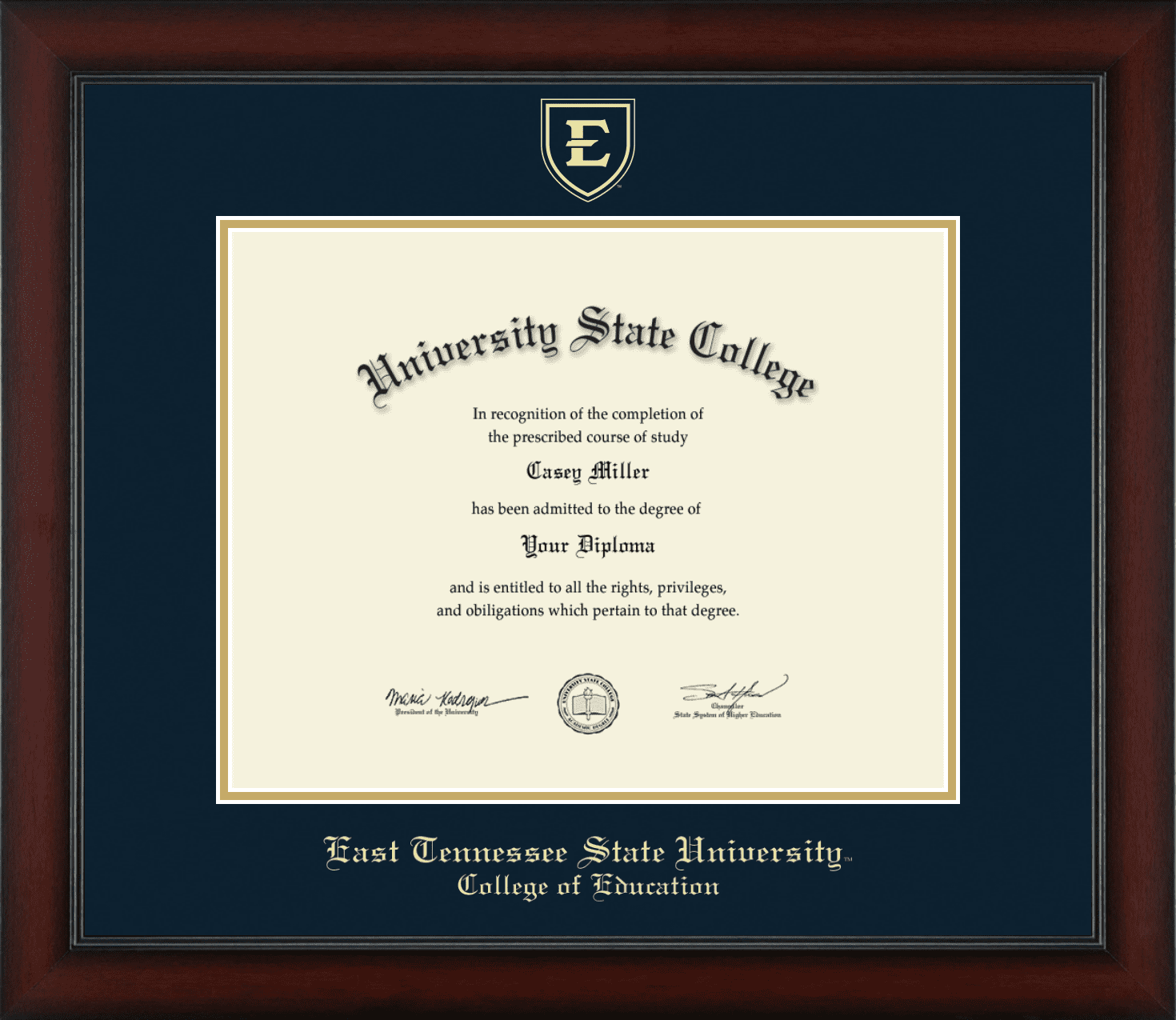 East Tennessee State University College of Education Diploma Frame