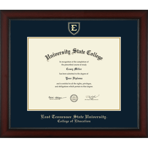 East Tennessee State University College of Education Diploma Frame, Document Size 14" x 11"