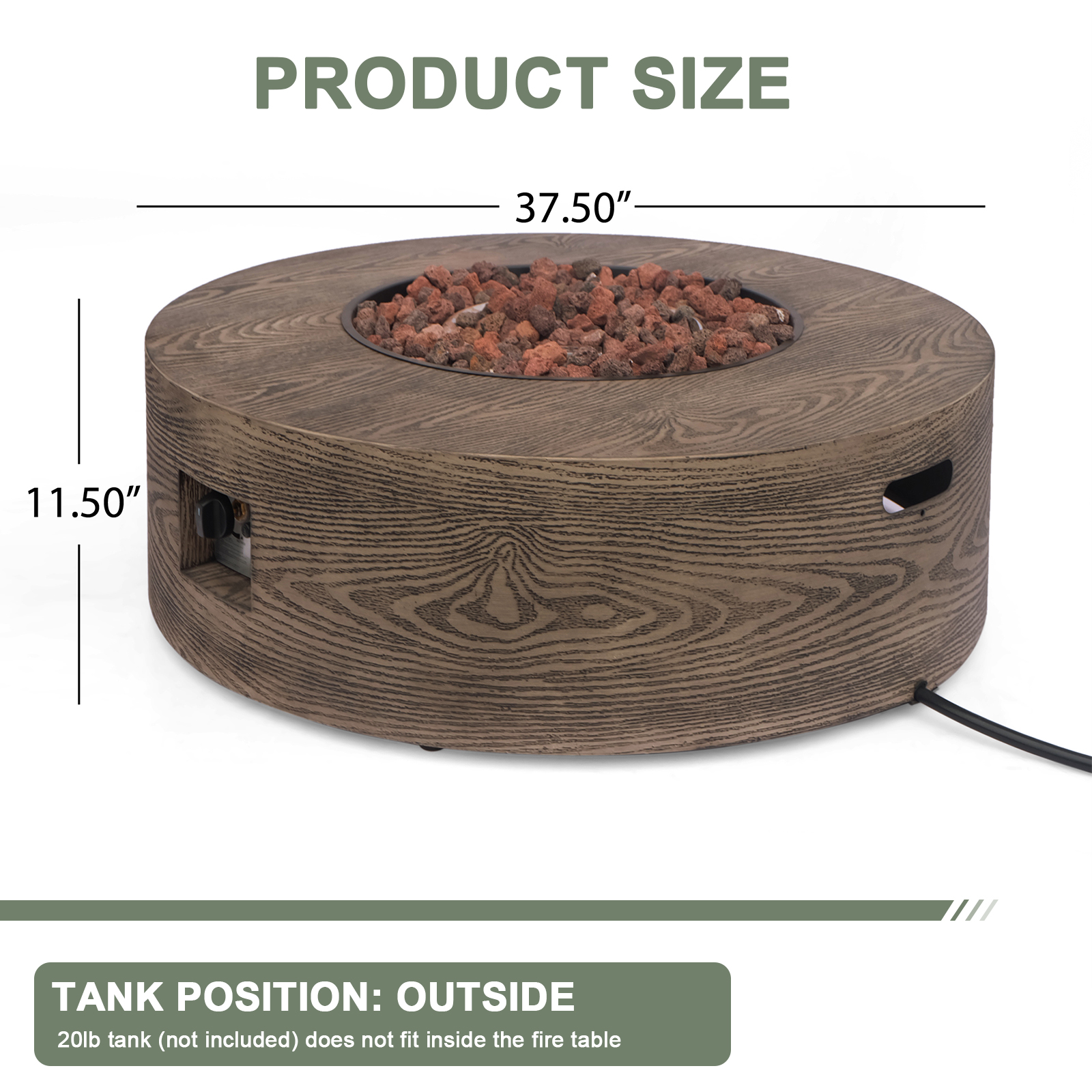 HZWDD 38" Propane Outdoor Fire Pit Table, Round Propane Gas Patio Fire Table 50000 BTU for Deck, Backyard and Pool
