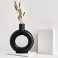 thumbnail image 4 of Ceramic Floral Vase, Modern Donut Vase Minimalism Style for Living Room, Kitchen, Office, Home Decor (Black), 4 of 5