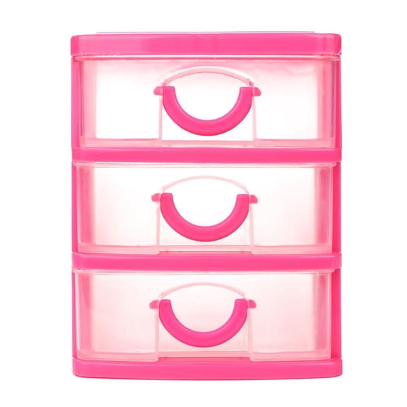4 Drawer Plastic Storage Organizer, Plastic Storage Bins Small, Clear Plastic, 8X5 In, Pull Out, Desktop Placement, Pink Frame, 1 Pc