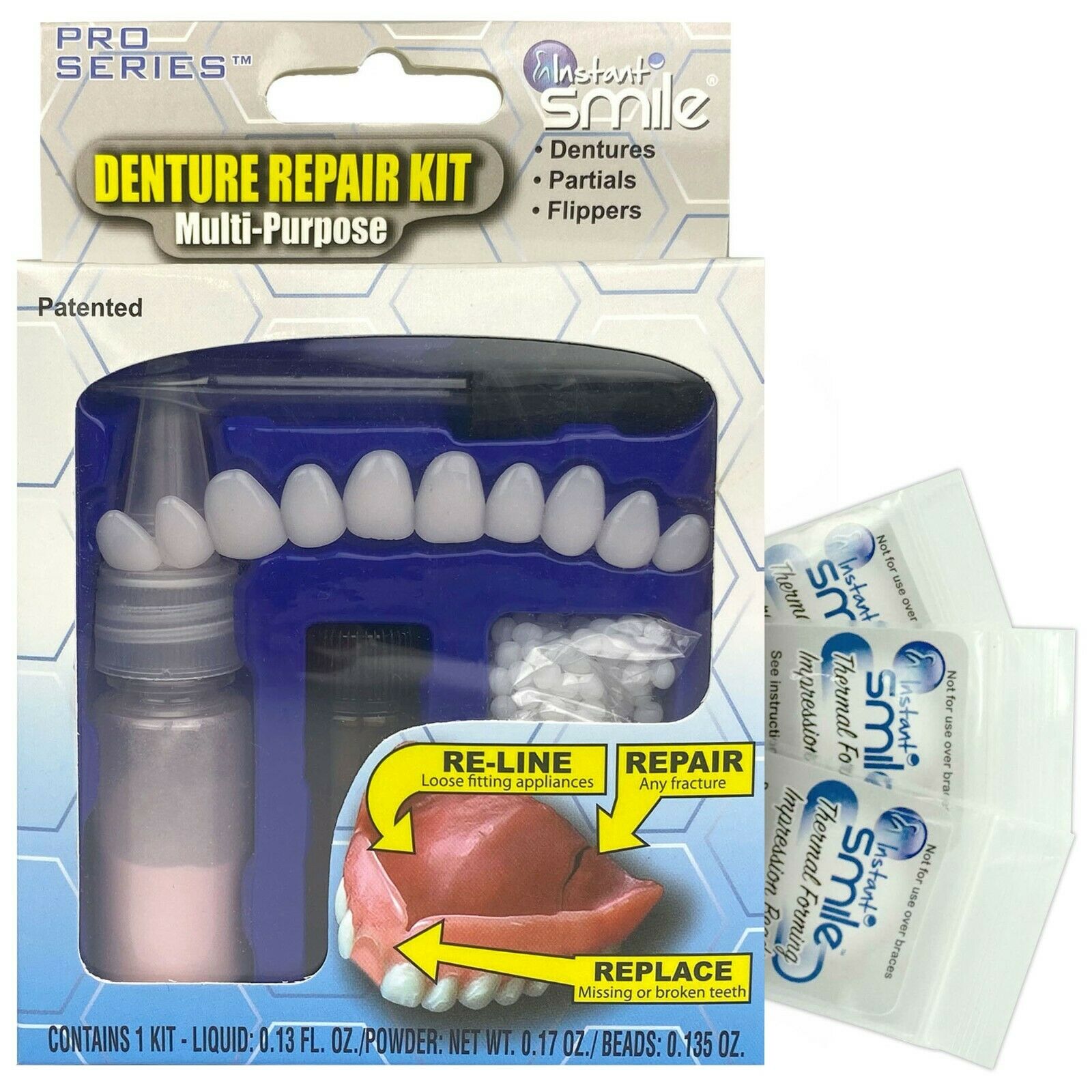 Instant Smile Makeover Pro Series Denture Repair Kit with 3 Extra Bags Fitting Beads