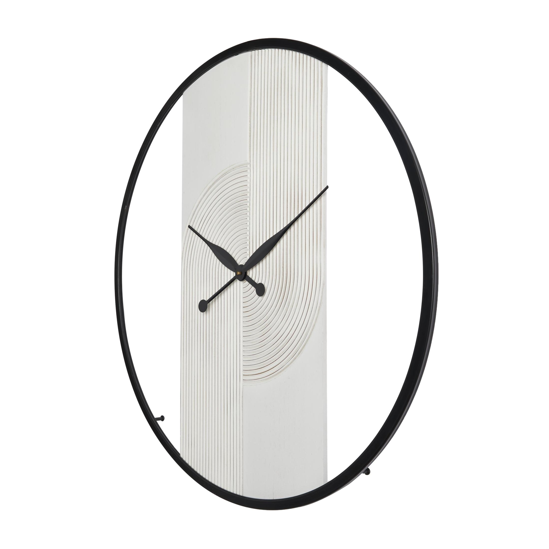 DecMode 30" White Wood Geometric Art Deco Inspired Line Art Wall Clock with Black Accents