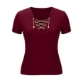 thumbnail image 5 of hotojiny Going out Tops for Women V Neck Lace up Trendy Outfit Slim Fit Fashion Short Sleeve Summer Clothes S-2XL, 5 of 7