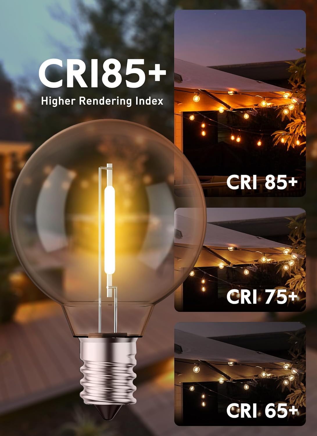 FEFEFW-G40 Led Replacement Light Bulbs 1W Shatterproof Globe Bulb fits E12 Candelabra Screw Base, 1.5 Inch Dimmable Light Bulbs for Indoor Outdoor String Lights, Patio Cafe Decor, Warm White, 25 Pack