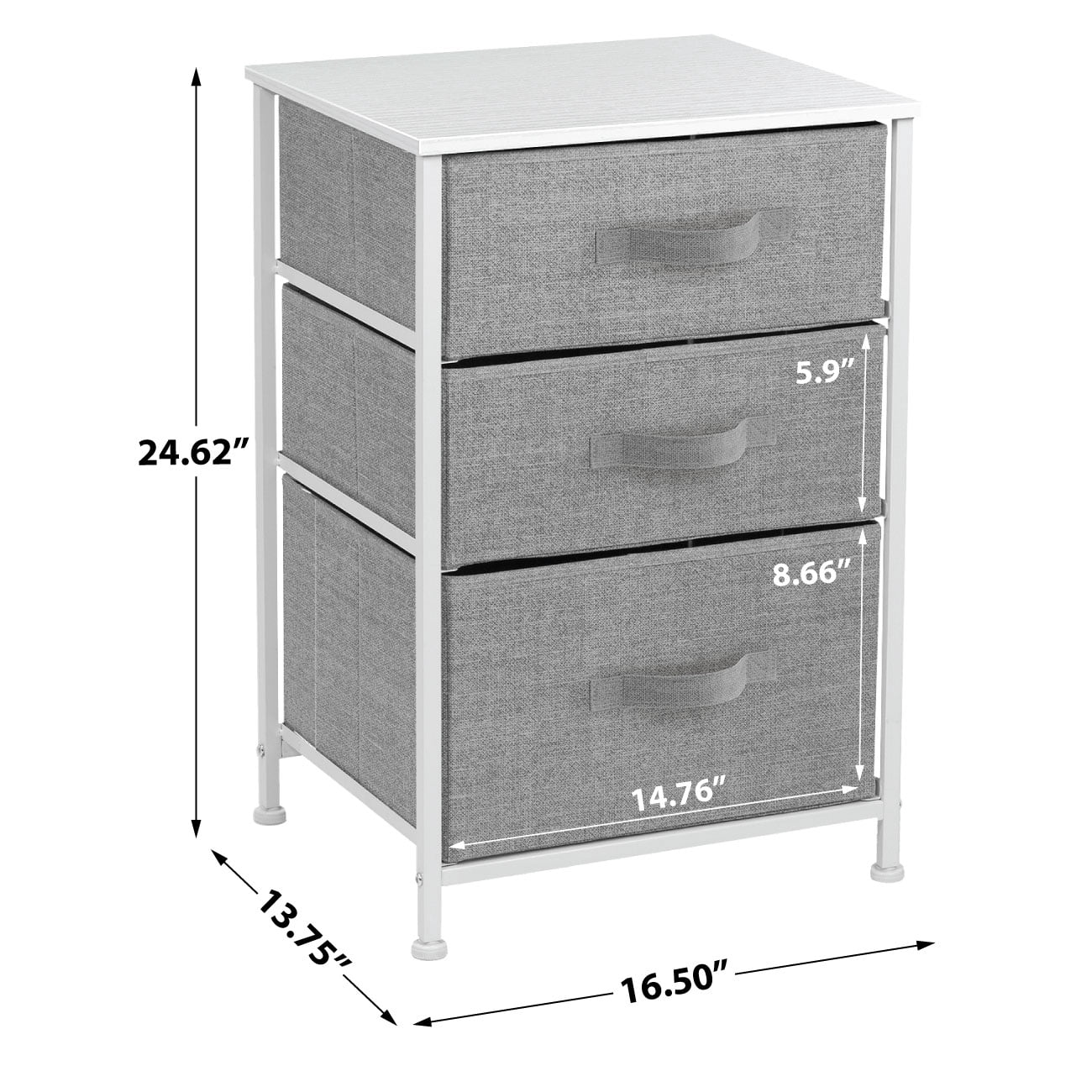 Sorbus 3-Drawer Nightstand Storage Chest, Steel Frame, Wood Top, White