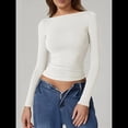 thumbnail image 4 of Camisa de Larga con Cuello Redondo para Mujer, Básica, con Doble Forro y Fruncido Lateral, para Salir XL, 4 of 7