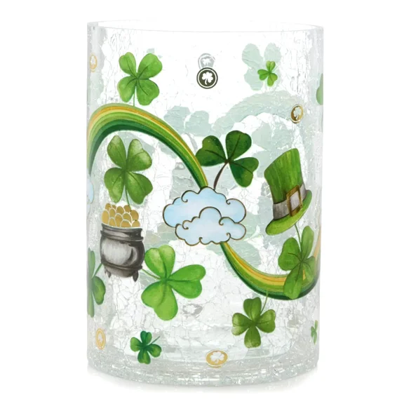 Yankee Candle St Pat's Day Pot of Gold Shamrocks Large Crackle Glass Jar Candle Holder St Patrick's Day