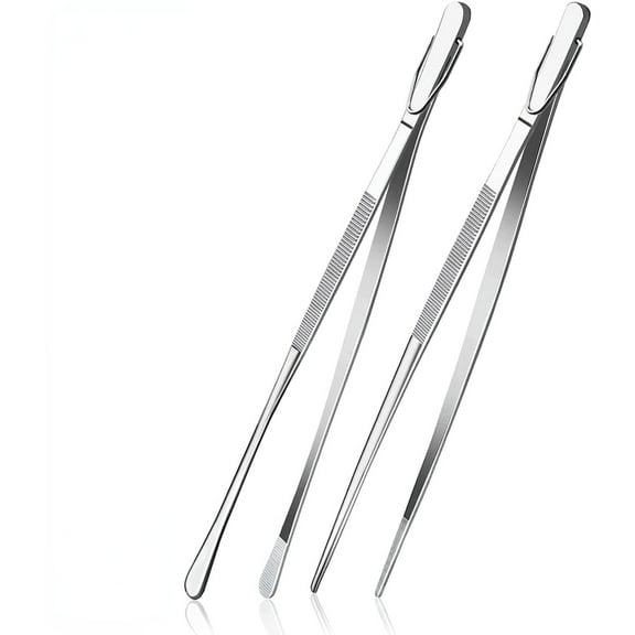 2 Pcs 12-Inch Kitchen Tweezers Fine Tweezer Tongs, Extra-Long Stainless Steel Cooking Tweezers (Silver)