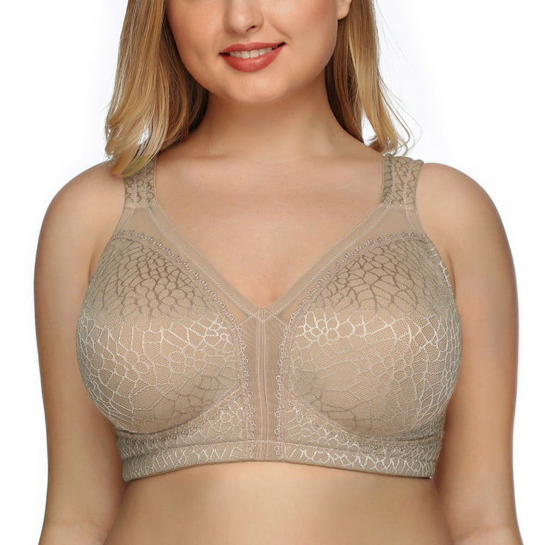 Exclare Women's Plus Size Comfort Full Coverage Double Support Unpadded  Wirefree Minimizer Bra (46D, Toffee)