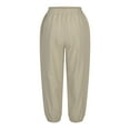 thumbnail image 4 of Henpk Womens Cotton Linen Bermuda Shorts Yoga Pants Tummy Control Workout Gym Shorts Loose Fit Casual Pants Elastic Waist Summer Beach Trousers Ladies Active Athletic Zipper Pockets Beige L, 4 of 5
