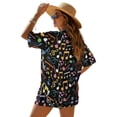 thumbnail image 2 of FKELYI Women's 2 Piece Set Short Sleeve Shirt & Shorts with Elastic Waist Summer Beachwear Musical Note Print Soft Vacation Outfits Open Front Top Lounge Set, M, 2 of 7