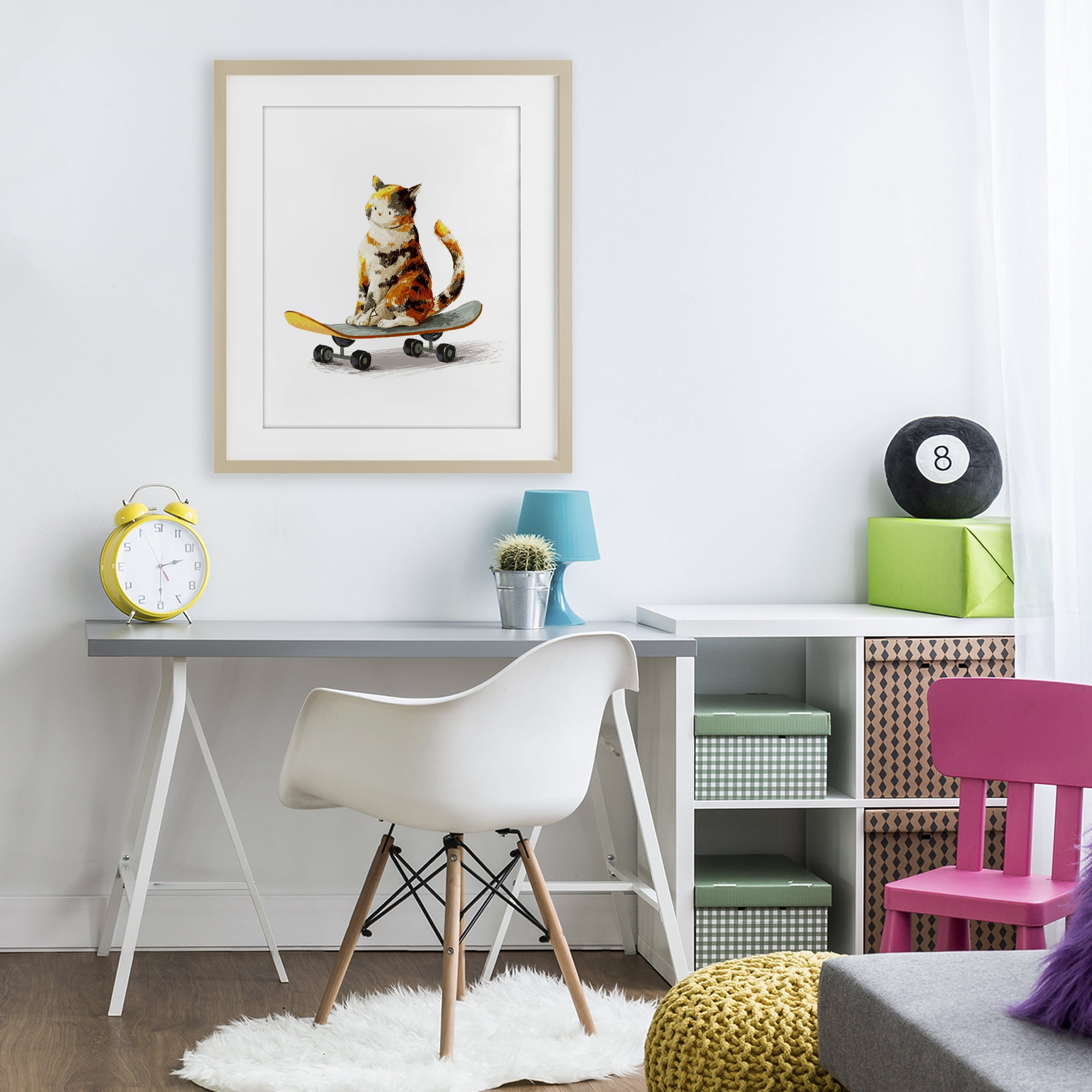 Stupell Industries Calico Cat on a Skateboard Birch Framed Print Under Glass, design by Ziwei Li