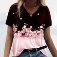 thumbnail image 2 of Ichuanyi Womens Tops, Summer Clearance Adult Fashion Woman V-Neck Short Sleeve Tops T-Shirt Flower Prints Loose Short, 2 of 5