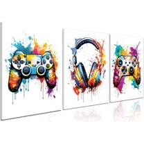 Gaming Room Decor Wall Art Set of 3, Video Gaming Theme Decor Gamer Room Gamepad Graffiti Posters Pictures Wall Art, Gaming Canvas Painting Prints for Teen Boys Room Decor Unframed