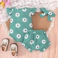 thumbnail image 6 of Baby Onesies Girl Baby Girl Clothes Daisy Print Fly Sleeve Romper Ruffle Bloomer Shorts Headband Set Infant Summer Outfits, 6 of 7