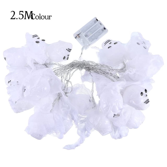 Light String Halloween LED Ghost Battery Lamp Festival Horror Party Decoration 20 LED White 5m