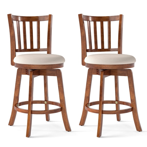 Gymax 25'' Swivel Counter Barstools Set of 2 w/Backrest & Upholstered Seat Footrest