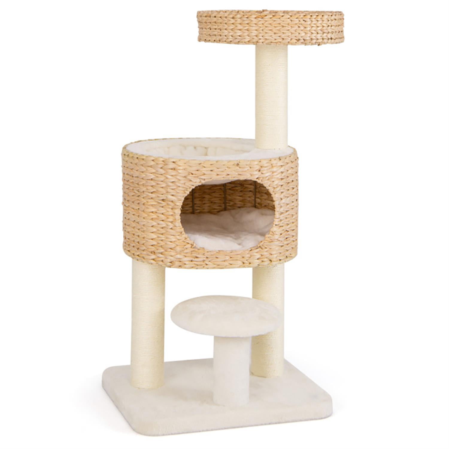 Kadyn 41" Modern Cat Tree with Toy, Cat Tower Condo for Indoor Cats with Cattail Fluff Condos, Sisal Scratching Posts and Top Perch, Beige