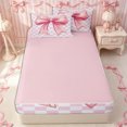 thumbnail image 4 of Erosebridal Cartoon Bow Zipper Twin Comforter Sets with Fitted Sheet and 2 Pillowcases,Geometric Checkerboard Zipper Bedding Set,Pink White,4-Piece,Pink Reversible, 4 of 6