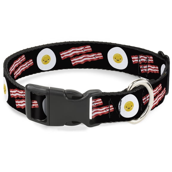 Buckle-Down Pet Collar, Dog Collar Plastic Buckle, Bacon Eggs Black, 7 to 8.5 Inches 0.5 Inch Wide