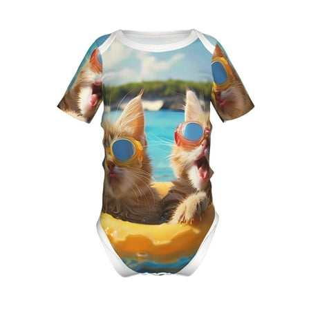

Coaee Sunglasses Beach Kittens for Soft Baby Short-Sleeve Bodysuit Baby Climbing Clothes Baby Girls Boys Bodysuit Romper-2 Years