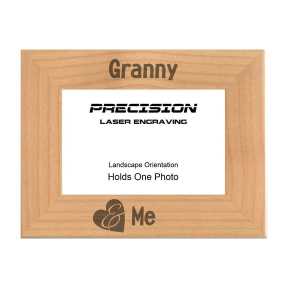 PrecisionNC Engraving Grandma Gifts Granny and Me Grandchild with Heart Engraved Natural Wood Picture Frame 4x6 Landscape