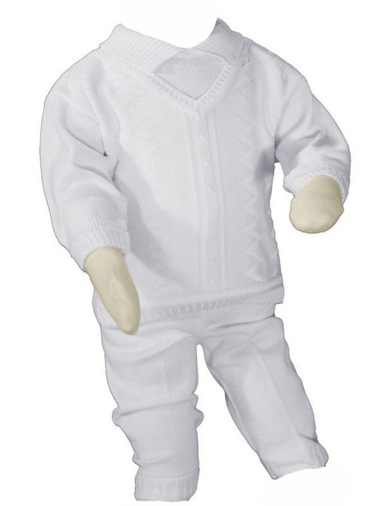 Boys  Outfit Christening Formal Occasion White Beige Knitted Top Tank 0-18M 