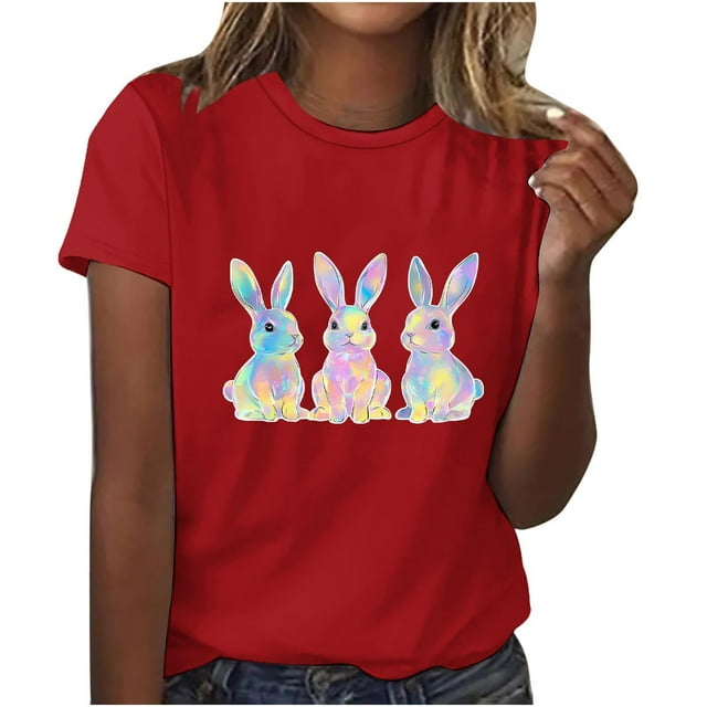 Pisexur Hauts pour Femmes, Hauts d'Été pour Femmes, Hauts d'Entraînement pour Femmes, T-Shirt Imprimé à Manches Courtes Col Rond, Chandail à la Mode Rouge, P