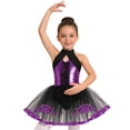 thumbnail image 4 of iiniim Girls Sequined Ballet Tutu Dress Sleeveless Halter Neck Sparkly Jazz Cha Cha Dance Stage Performance Purple 14, 4 of 7