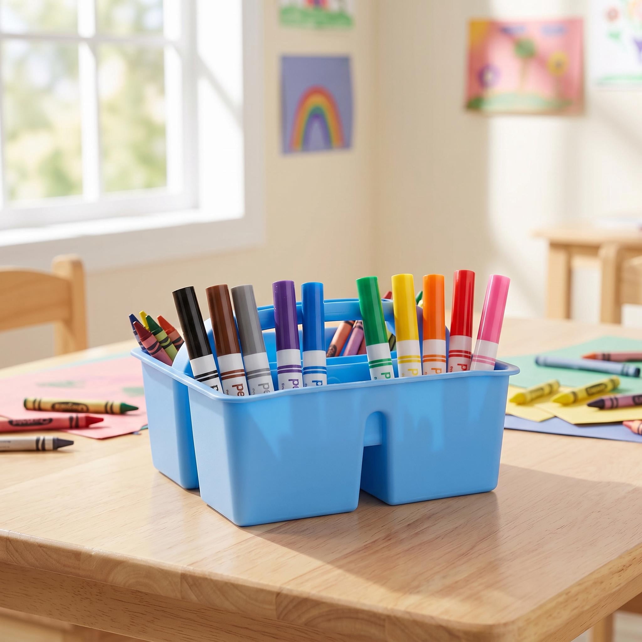 Pen+Gear Plastic Caddy Desktop Organizer, 8.75 in x 7.68 in x 4.44 in, Victory Blue