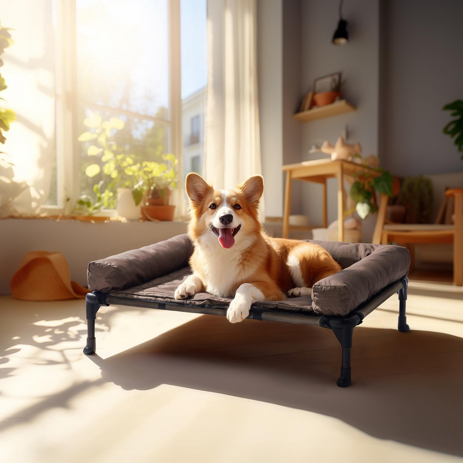 Elevated Dog Bed Add Removable Waterproof Bolster Cushion Mat  Raised Pet With Breathable Teslin Mesh No-slip Feet Sofa For Indoor Outdoor Medium Brown Cwc2331b